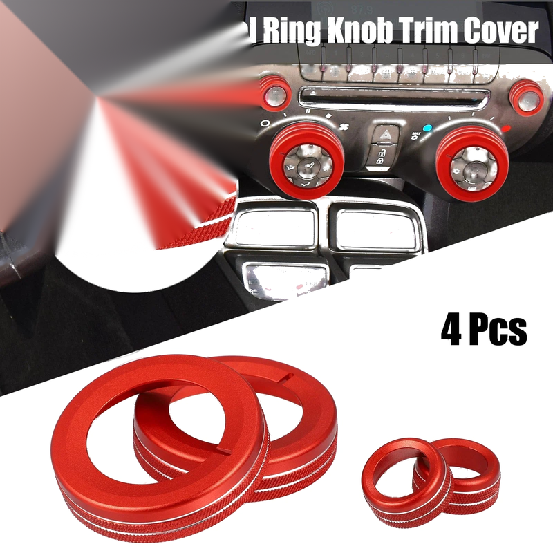 Chevrolet Camaro 4 x Red Aluminum Alloy Center Control Ring Knob Cover