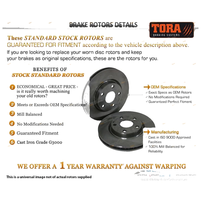 Toyota Corolla ZRE152 ZRE153 ZRE182 2 x Front Disc Brake Rotors (2007–2017)