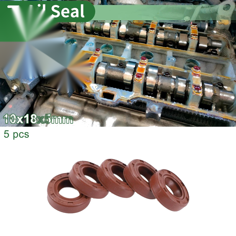 Make Model Oil Seal 10x18x5mm Brown Fluorine Rubber 5 Pcs