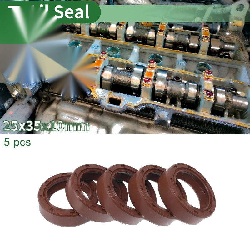 Oil Seal 5 Pcs Seal Ring Rotary Shaft Seal FKM Rubber 25x35x10mm Brown
