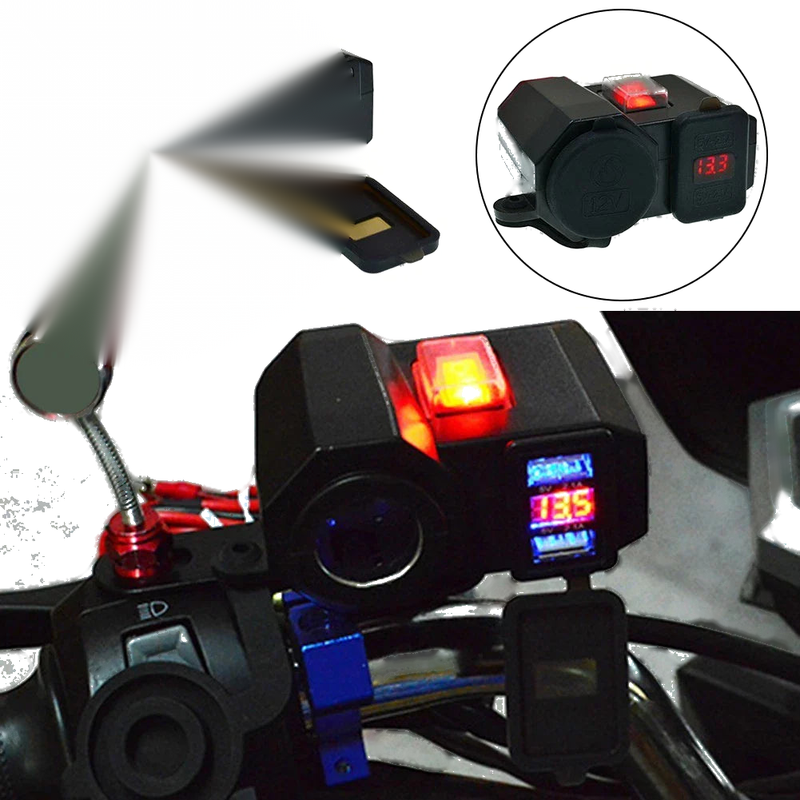 Motorcycle Socket / Waterproof Dual USB / Charging Socket with Voltmeter
