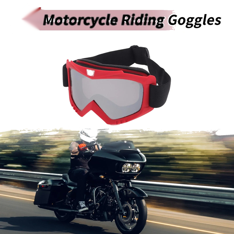 1 Pc Motorcycle Riding Goggles Red Frame Silver Tone Lens PC Cycling Sunglasses