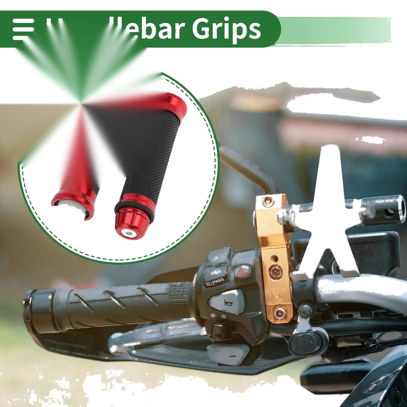 Motorcycle 7/8 22mm Hand Grips Cover Kit Aluminum Alloy Rubber Red