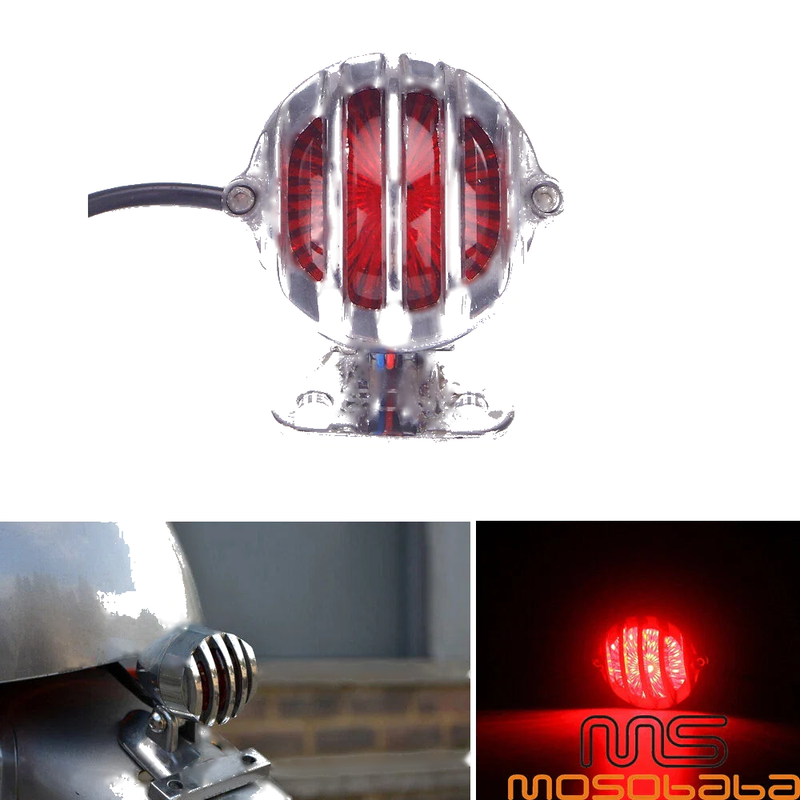 Harley Honda Yamaha Suzuki Finned Grill Tail Light w/ Bracket