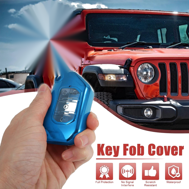 Jeep Wrangler JL JLU TPU Blue 4 x Button Car Remote Key Fob Cover (2018-2021)