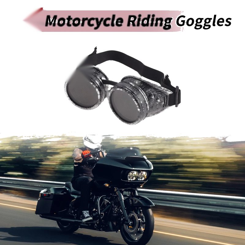 Universal 1 Pc Motorcycle Goggles Black Lens Silver Tone Frame Glass ABS