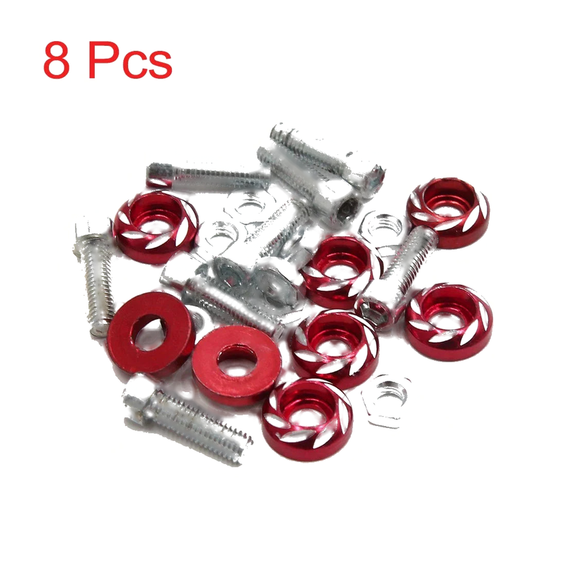 Car / Motorcycle License Plate Frame Red 8pcs / 6mm Thread Dia Screw Bolt Fastener