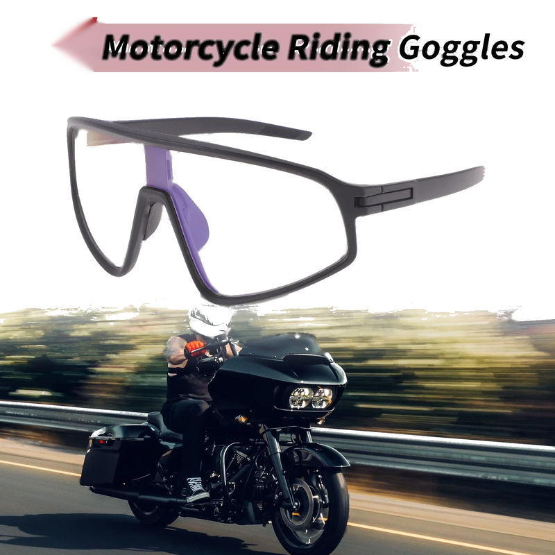 1 Pc Motorcycle Riding Goggles Light Gray Lens Black Frame PC Cycling Sunglasses