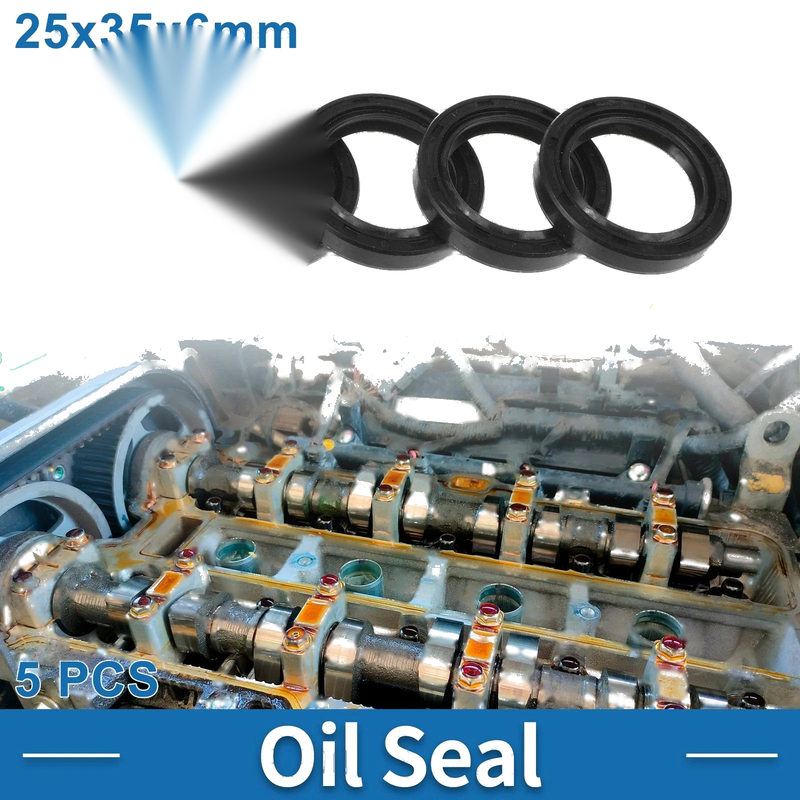 Oil Seal Rotary Shaft Seal Nitrile Rubber 25x35x6mm Black 5 Pcs