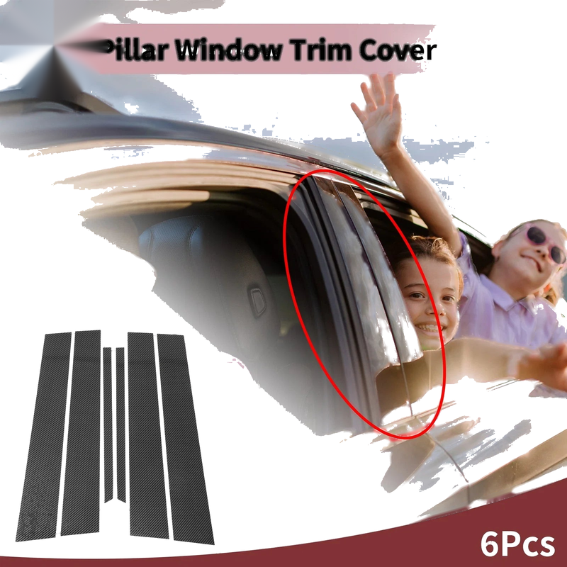 Mercedes-Benz C-Class (1994-2000) Black Carbon Fiber 6 Pcs Door Pillar Window Trim
