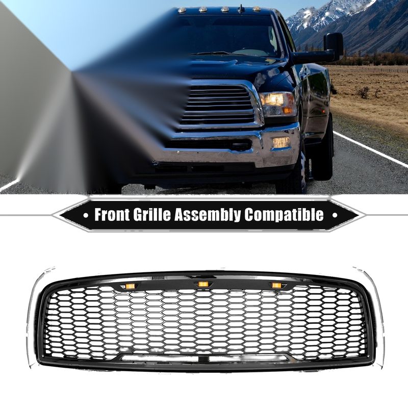 Dodge Front Grille Assembly with LED Lights (Chrome, Silver, Gloss Black)