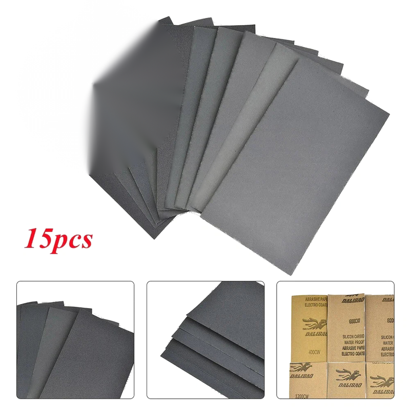 400/600/800/1000/1200/1500/2000/2500/3000 Grit Sandpaper Wet/Dry 15 Pieces