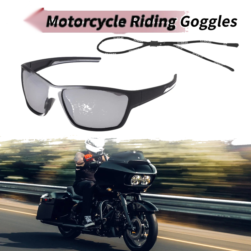 Set Motorcycle Riding Goggles Silver Tone Gray Lens Black White Frame PC UV400