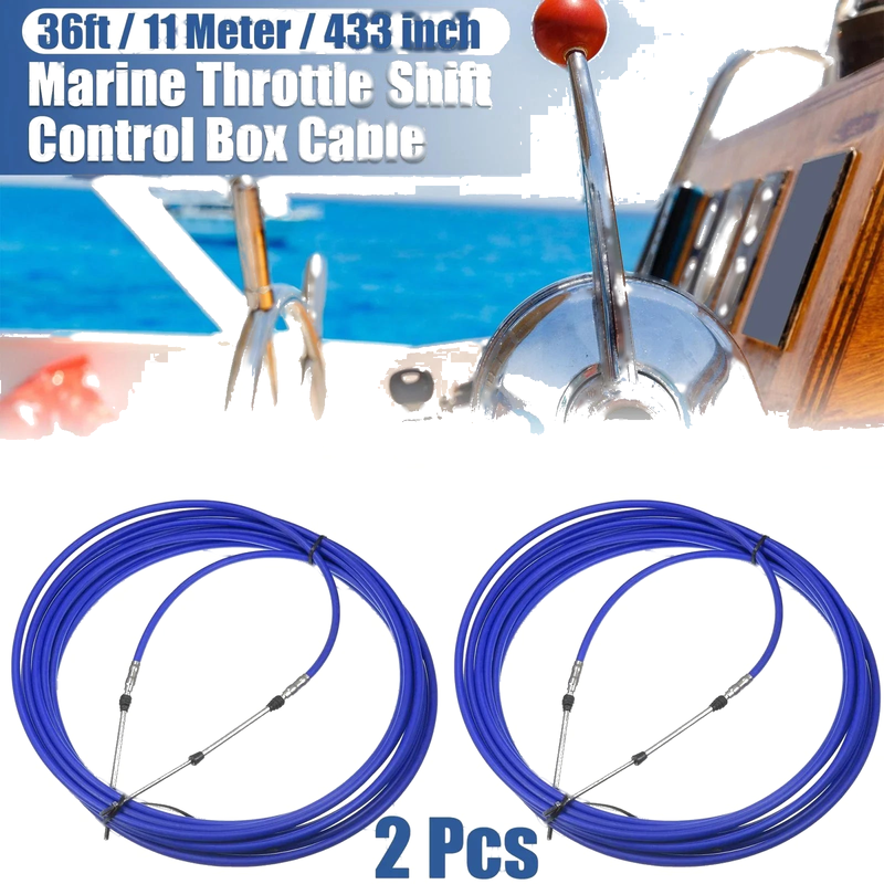 Yamaha Blue 2pcs 36ft Marine Type Shift Remote Control Box Cable