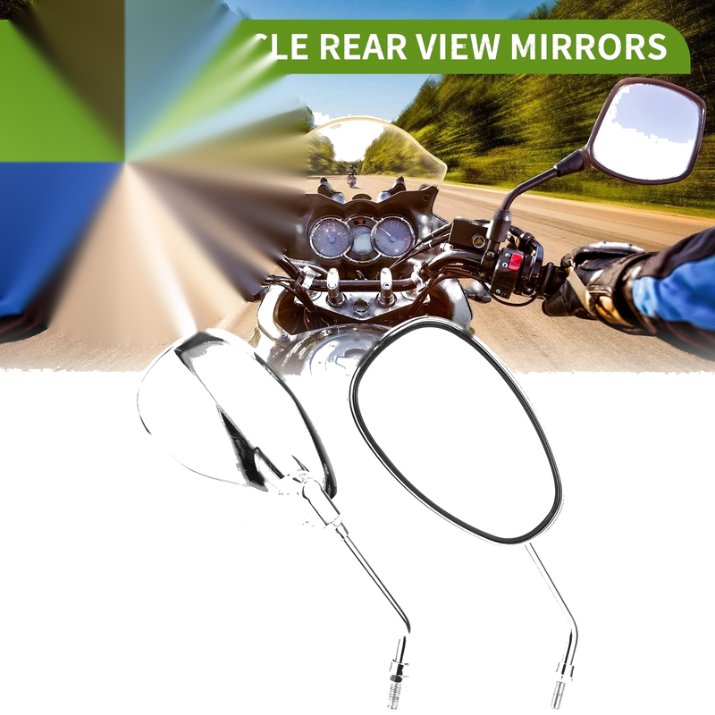 M8 Motorcycle M8 Rear View Mirrors Oval Shape Handlebar Chrome Silver Tone