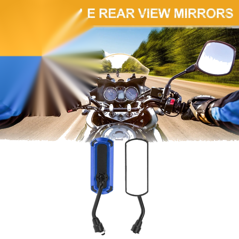 M10 Motorcycle Rear View Mirrors Handlebar Mirrors Black Blue Iron Plastic