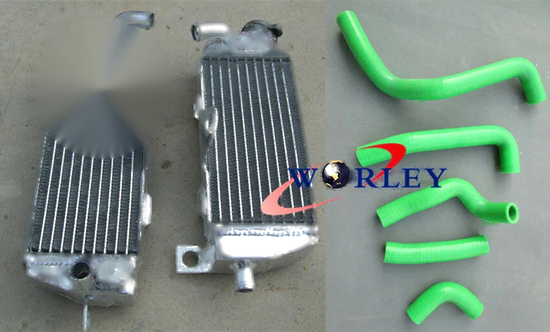 Kawasaki KDX200 KDX220 Green Hose & Aluminum Radiator (1995-2006)