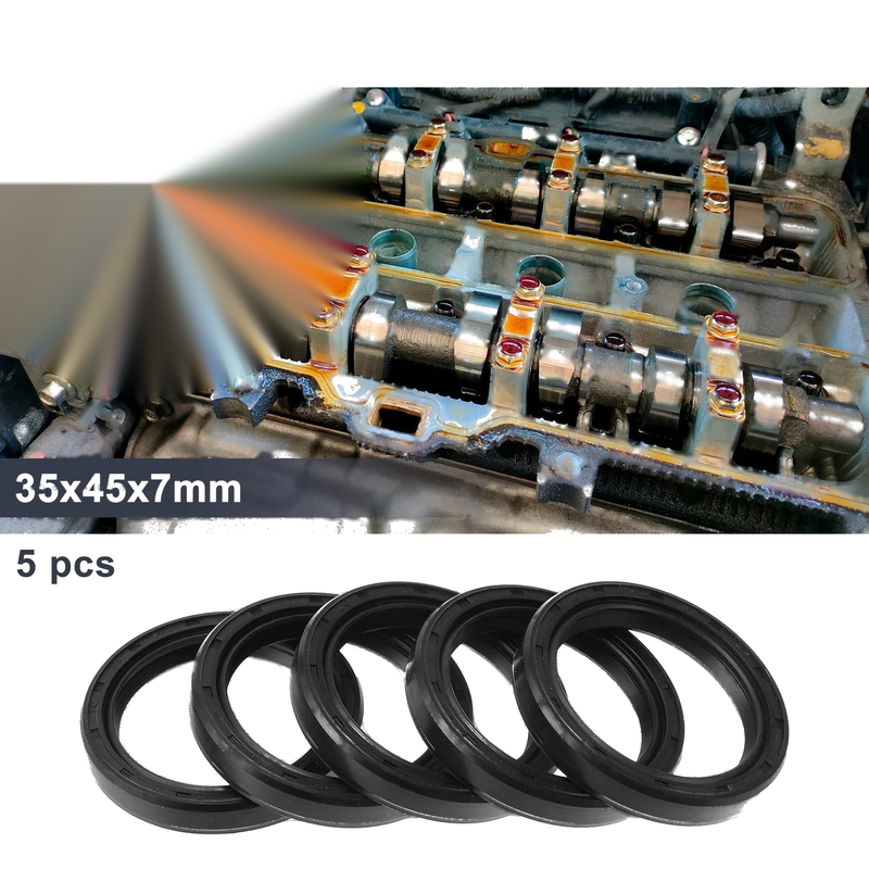 Oil Seal 35x45x7mm Rotary Shaft Seal Nitrile Rubber Black 5 Pcs