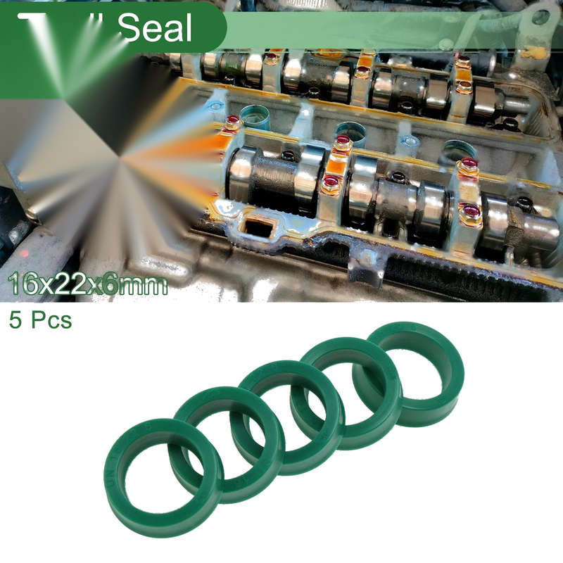 Vehicle Oil Seal 5 Pcs 16x22x6mm Rotary Shaft Seal TPU High Pressure Green