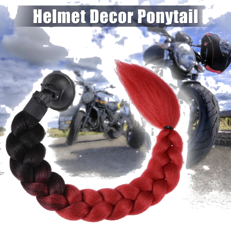Motorcycle Red Black Helmet Decor Pigtail Gradient Braid Hair Suction Cup