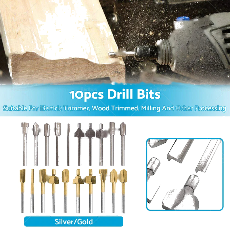 Electric Trimmer Tool 10 x 3mm Titanium Mini HSS Router Bits