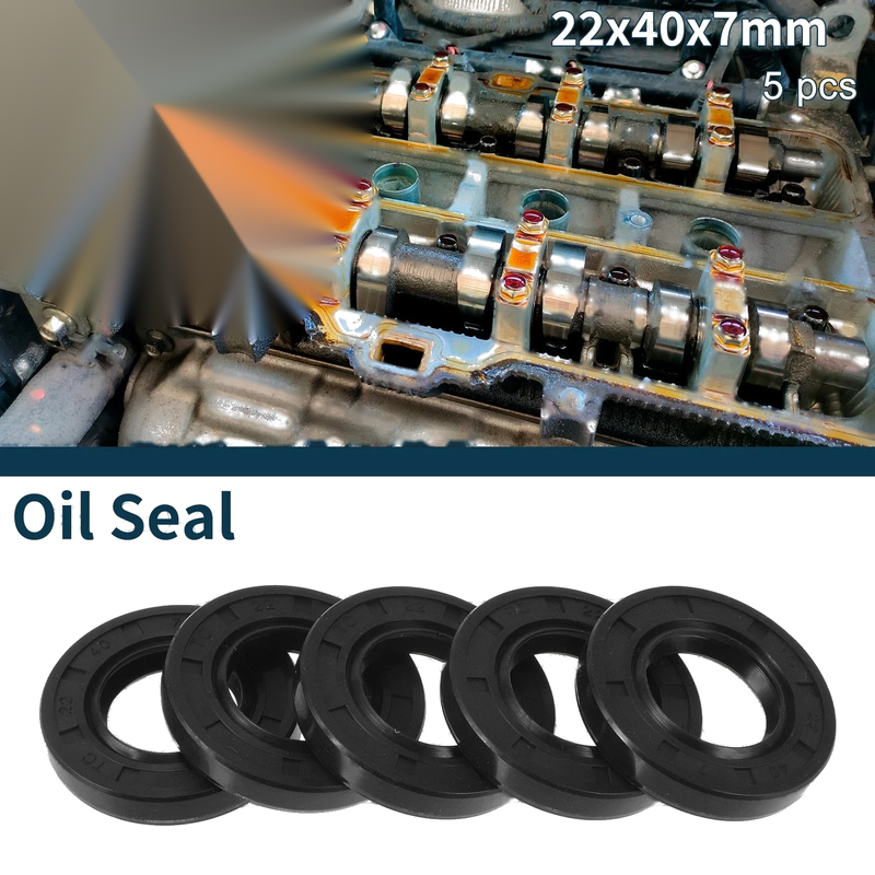 Oil Seal Rotary Shaft Seal NBR Rubber 22x40x7mm Black 5Pcs