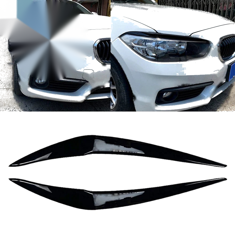 BMW 1 Series Headlight Eyelids Chrome Trim Cover ABS Black (2015–2018)