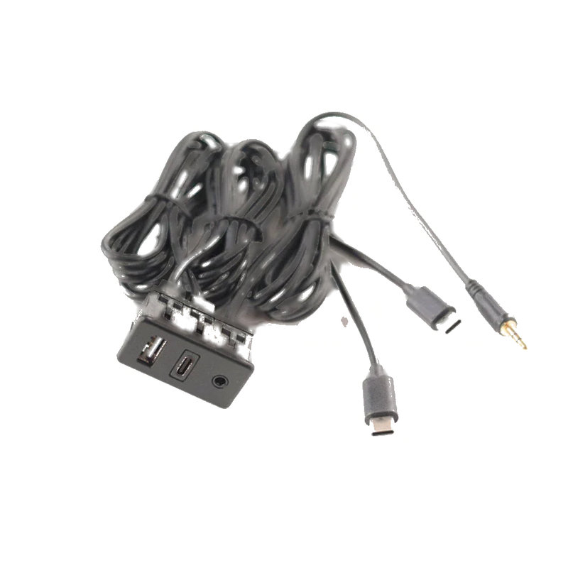 USB Type-C AUX RCA Audio Input Socket Panel Extension Cable Adapter Black