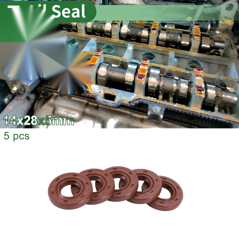 Oil Seal Rotary Shaft Seal Fluorine Rubber 14x28x5mm Brown 5 Pcs
