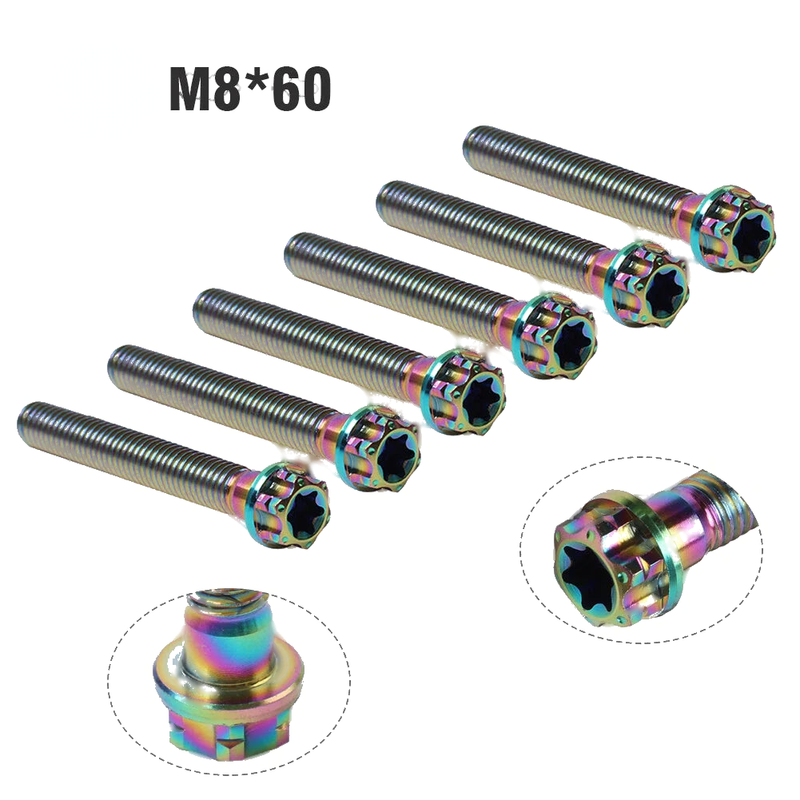 Motorcycle Bike 6pcs M8x60mm Titanium Torx Head Flange Screws
