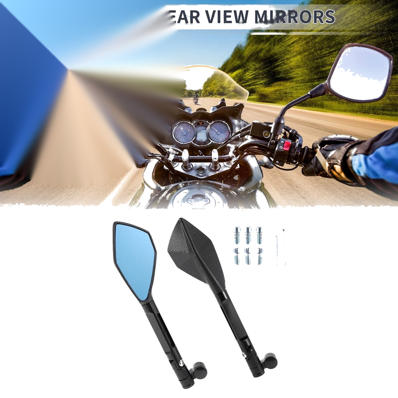 Motorcycle Rear View Mirror M8/M10 Black Blue Aluminum Alloy