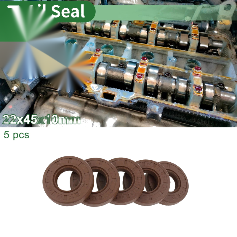 Oil Seal 22x45x10mm FKM Rubber Brown 5 Pcs