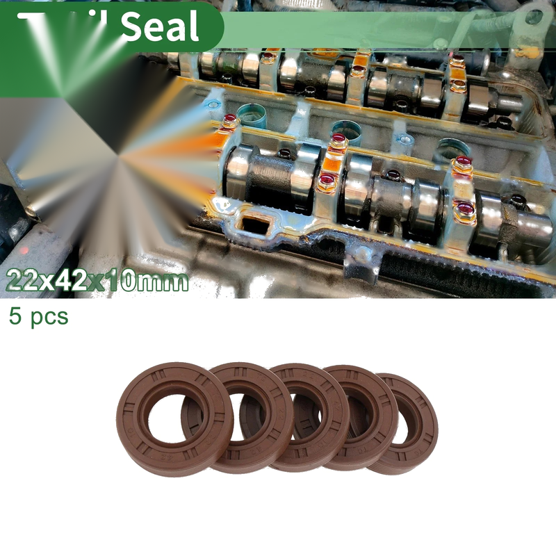 Oil Seal 22x42x10mm FKM Rubber High Pressure Brown 5 Pcs