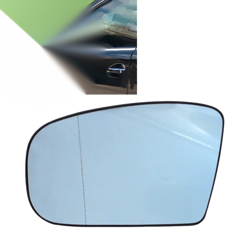 Mercedes S Class Left Blue Heated Side Mirror Glass with Plate (1999-2003)
