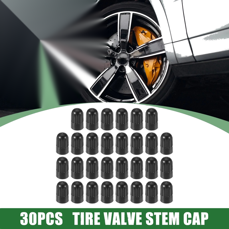 Car & Motorcycle Plastic Black 30pcs 17mm Valve Stem Caps