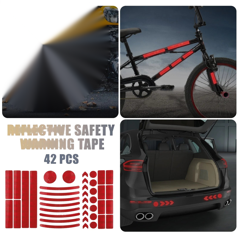 Bike Motorcycles 42pcs Reflective Safety Warning Tape PET Red
