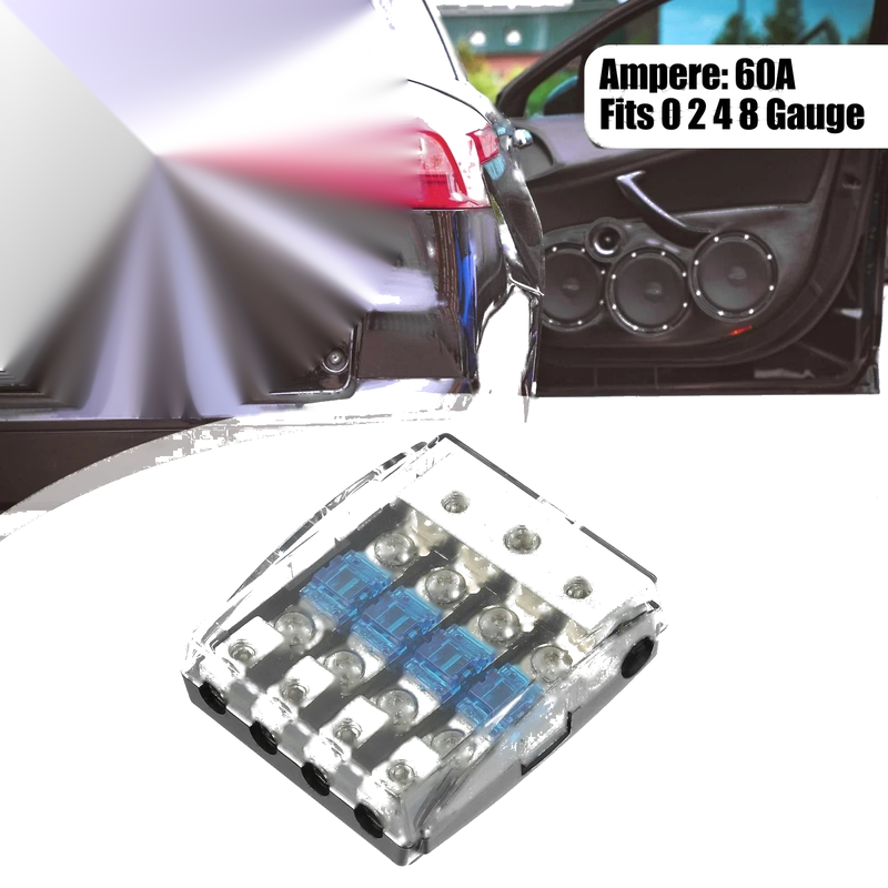 Car 4 Way AFS Fuse Holder Distribution Block w/ 60 Amp Mini ANL Fuses