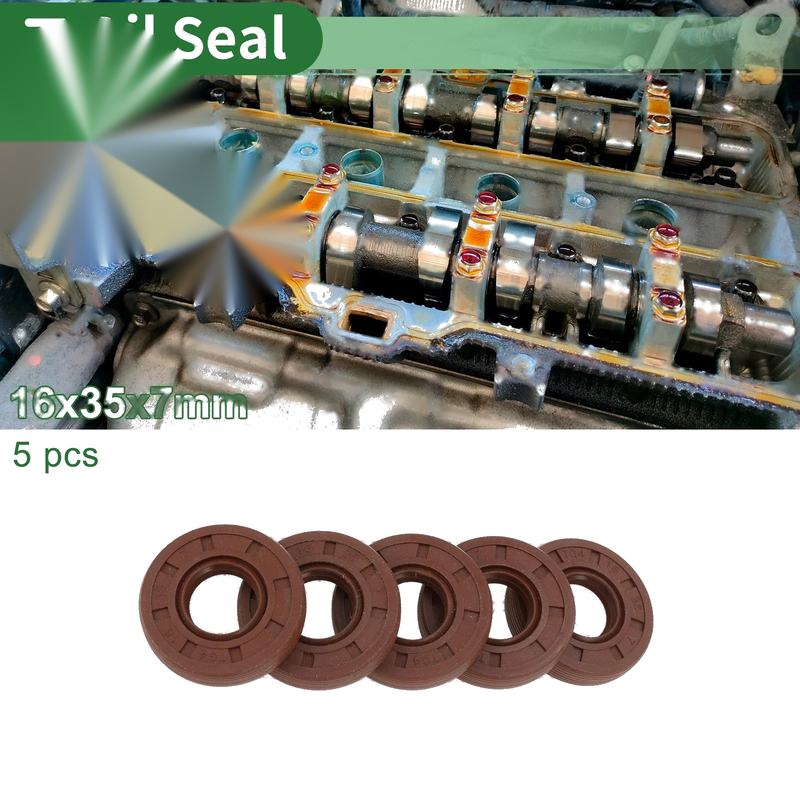 Oil Seal FKM Rubber 16x35x7mm Brown 5 Pcs