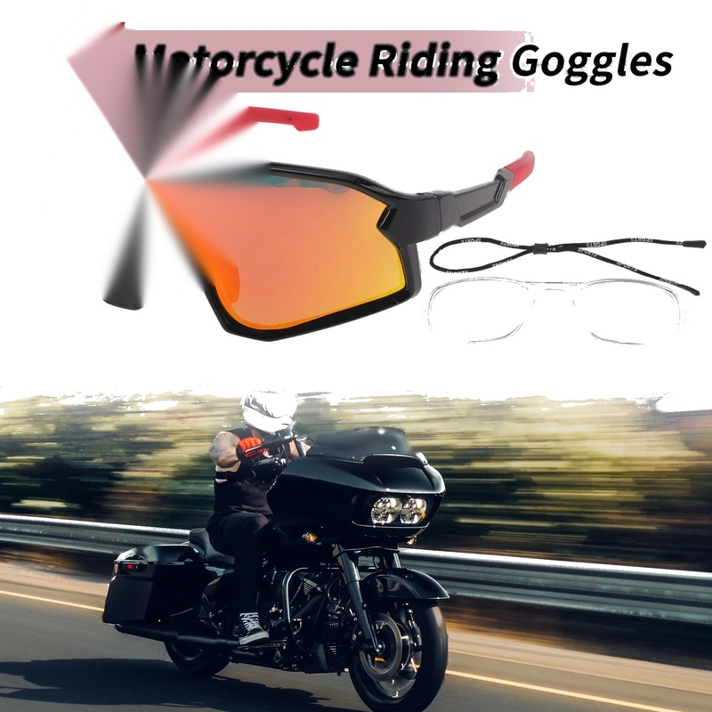 Motorcycle Riding Goggles Red Lens Black Red Frame Tri-Acetyl Cellulos