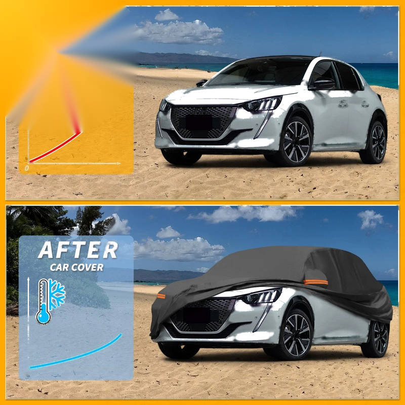 Peugeot 208 Black (190T-PU) Waterproof Car Cover (2012-2023)