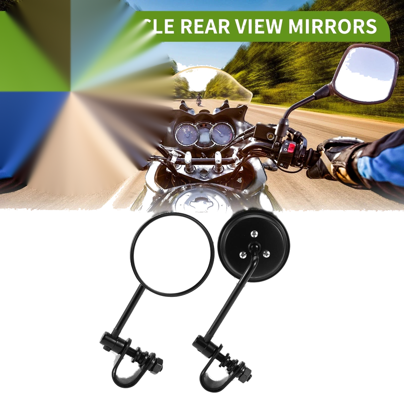 Make Model M10 Rear View Mirrors Round Black Metal Aluminum 1 x set