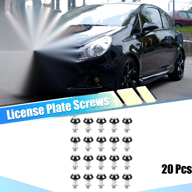 Car / Motorcycle Black 20 x Aluminum Alloy License Plate Bolt M6 Screw Nut