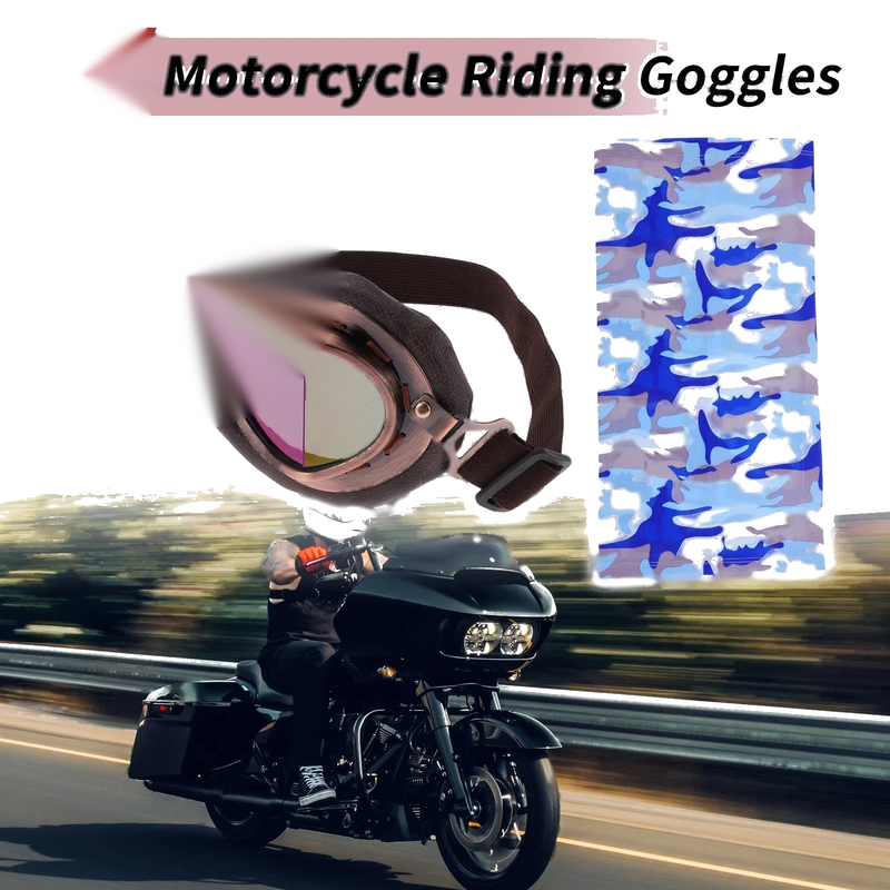 Motorcycle Riding Goggles Multicolour Lens Brown Frame Cycling Sunglasses