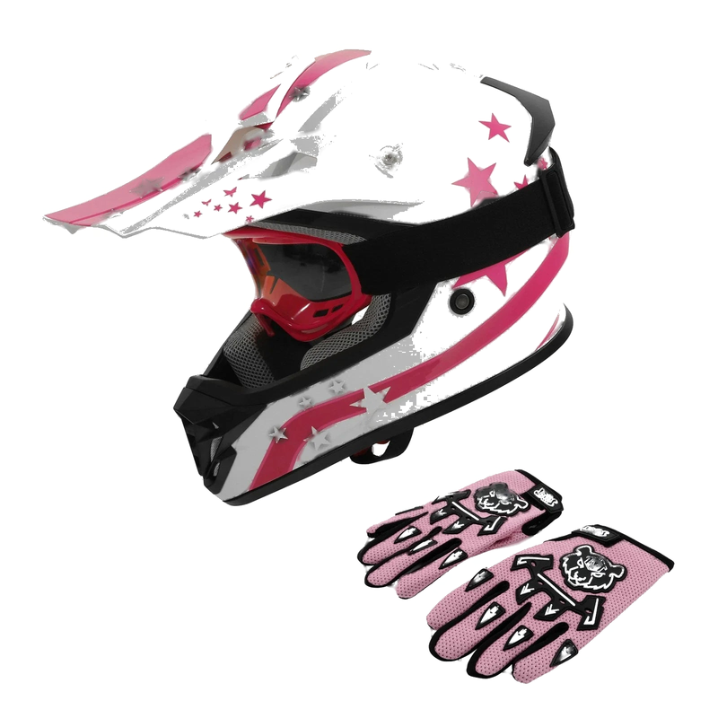 Kids ATV Off-Road Motocross (DOT) White Pink Youth Full Face Motorcycle Helmet