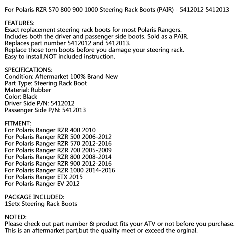 Polaris RZR 570 / 800 / 900 / 1000 Dust Boot Kit (2011-2023)