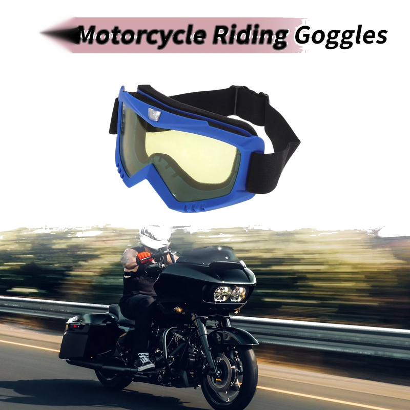 1x Motorcycle Riding Goggles Yellow Lens Blue Frame Cycling Sunglasses