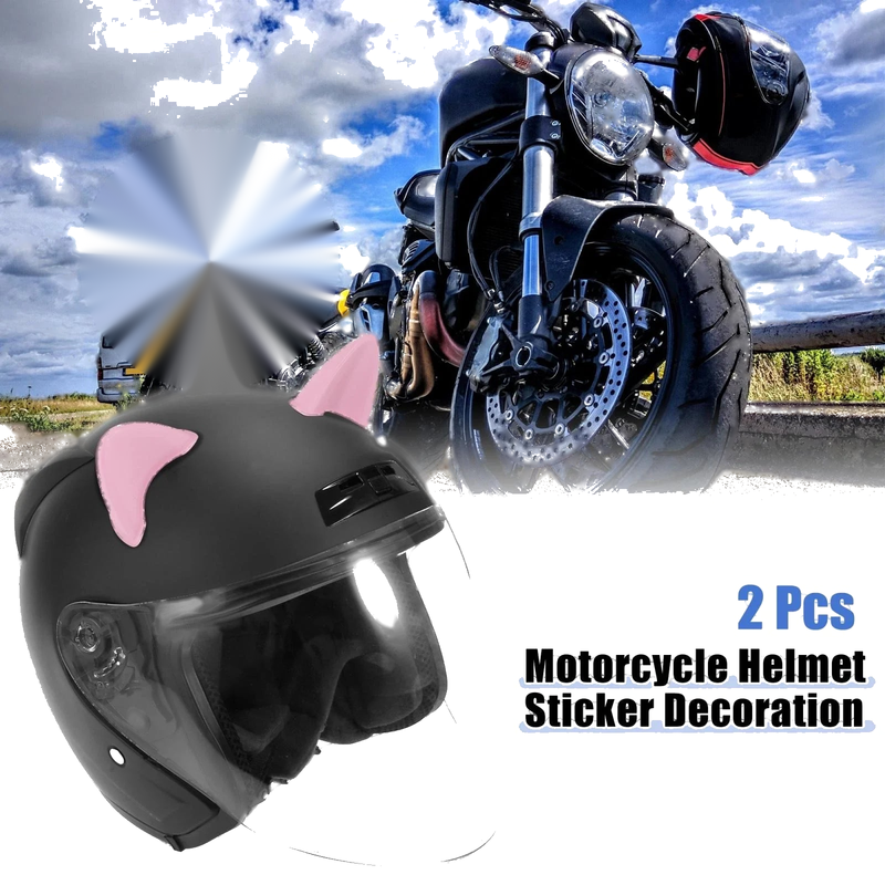 Motorcycle Pink TPU 2 x Cat Ears Style Sticker Helmet Decoration