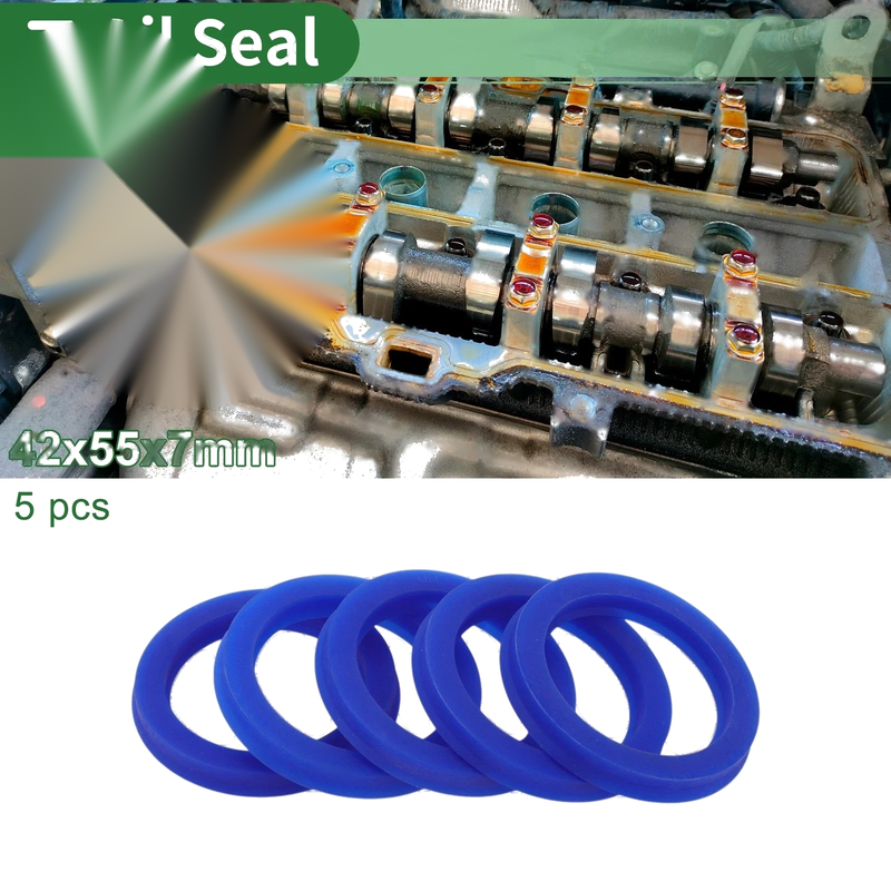 Oil Seal 42x55x7mm Rotary Shaft Seal TPU Blue 5 Pcs