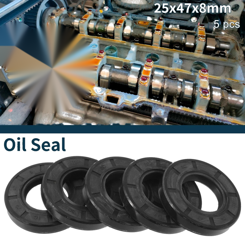 Make Model Oil Seal 5Pcs Seal Ring Rotary Shaft Seal NBR Rubber 25x47x8mm Black