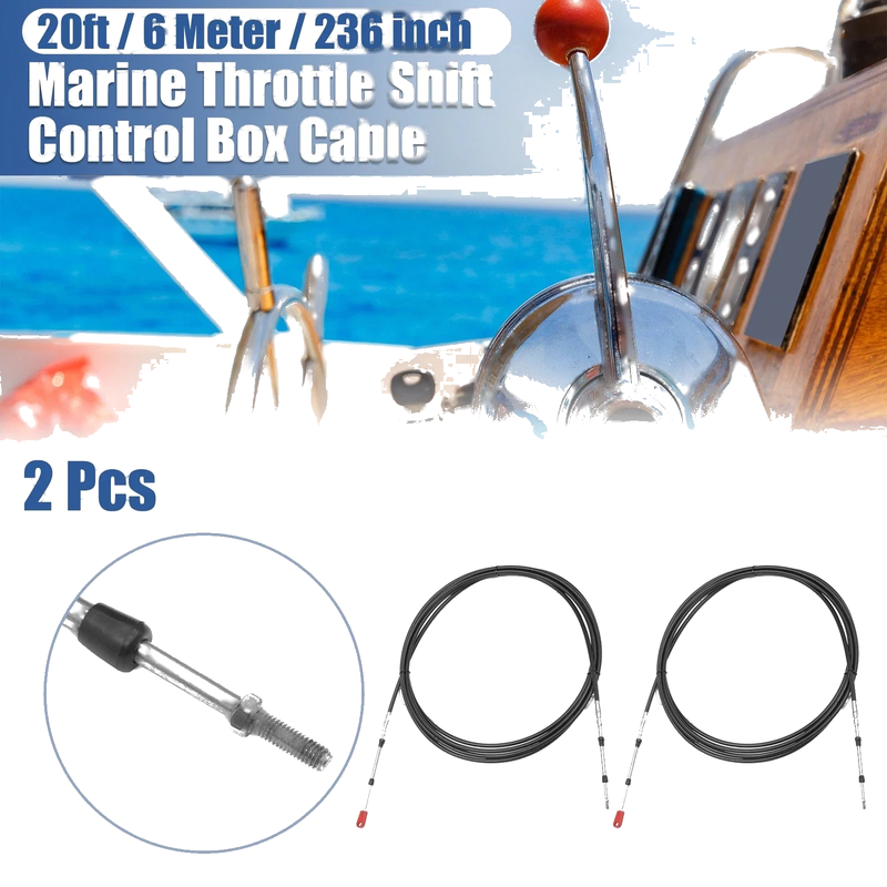 2 x Marine Throttle Shift Control Box Cable with Clevis Black